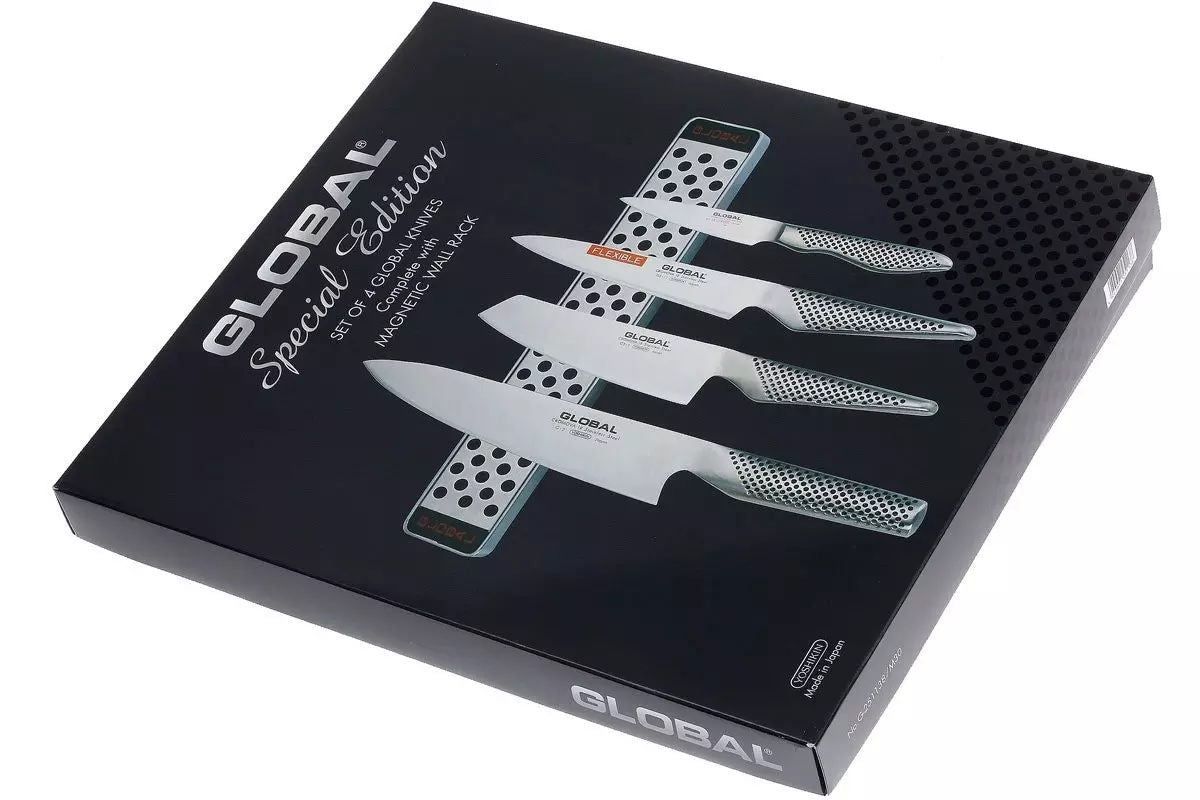 Global 4-Piece Knife Set with 30cm Magnetic Rack