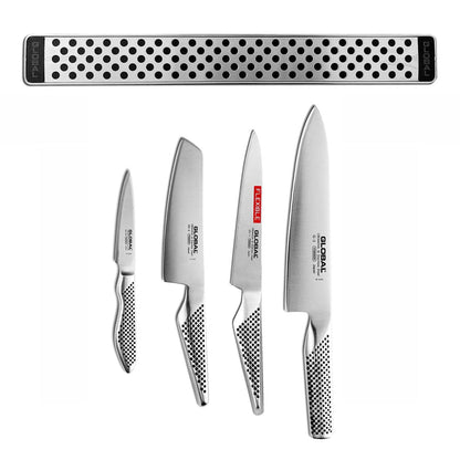 Global 4-Piece Knife Set with 30cm Magnetic Rack